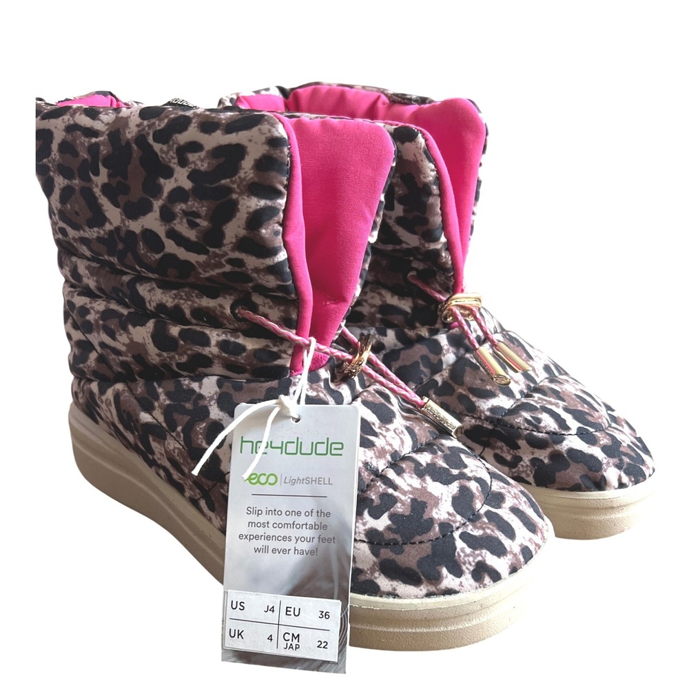 Hey Dude Girls Margot Eco Boots Leopard Print Size 4 Youth‎ NWT